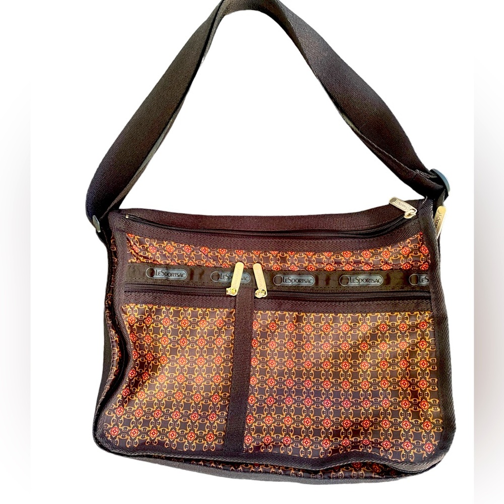 Lesportsac Brown and Black Crossbody Bag with Geometric Design